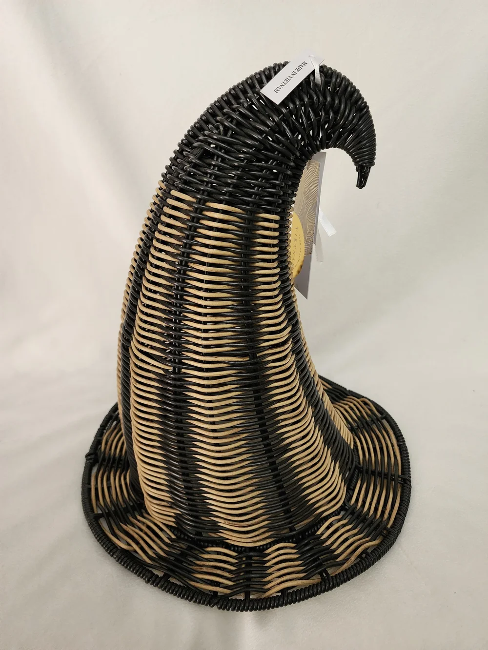 Wicker Pointed Witch Hat Decor - Black & Natural